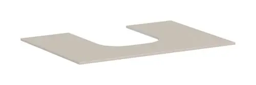 Konsole in Sandbeige mit mittigem Ausschnitt, geeignet für einen Aufsatzwaschtisch, gestaltet von Hansgrohe.